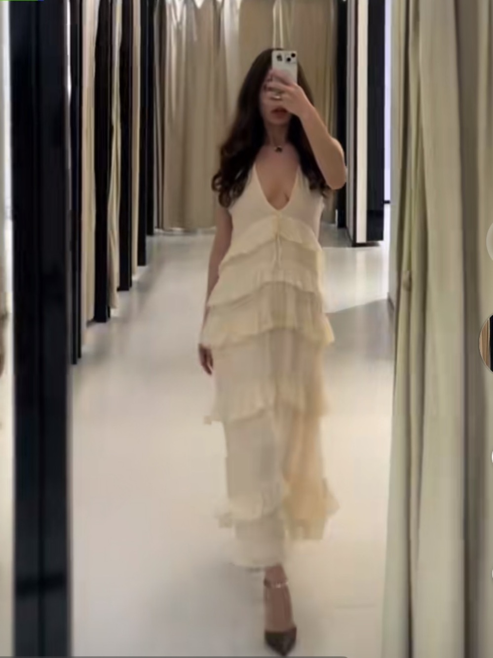 Zara Cream Tiered Plunge Maxi Dress